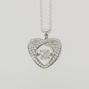 Sterling Silver Necklace Dancing Heart Pendant CZ